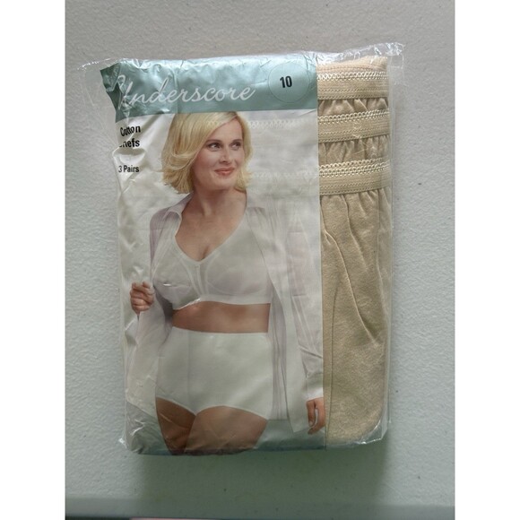 Underscore Cotton Briefs JCPenney Elastic Leg Sz 10 Optic Beige 3 Pack New - Picture 1 of 2